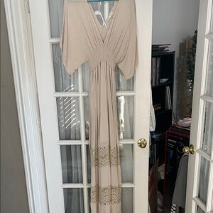 Elegant Cream Maxi Dress with Lace Details